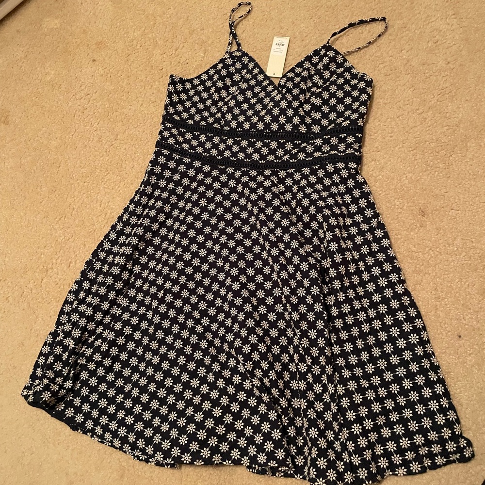 Navy Blue Lace Detail Sun Dress